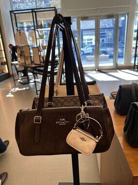 NWT! Coach CX067 Mini Nolita Bag Charm In Signature Chambray Silver/White/Chalk